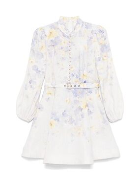 Zimmermann White Floral Mini Dress with Pale Blue and Yellow Print